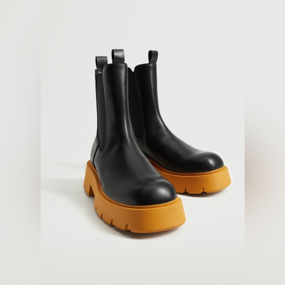 Mango Ankle Boots Size 37 Black Elasticated Sock Chunky Contrast Soles 37/6.5 - Picture 2 of 12